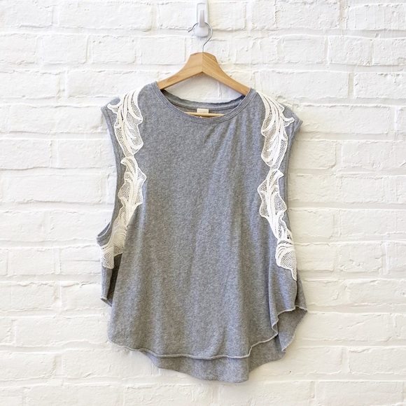 ⭐️ 2 for $25 • Free People || We the Free Lace Trim Tank Gray XS - Picture 1 of 8